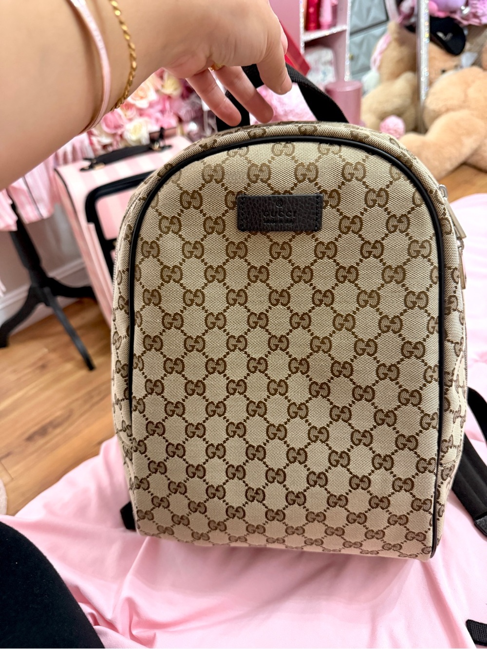 Authentic Gucci Monogram Travel Backpack Dark Brown